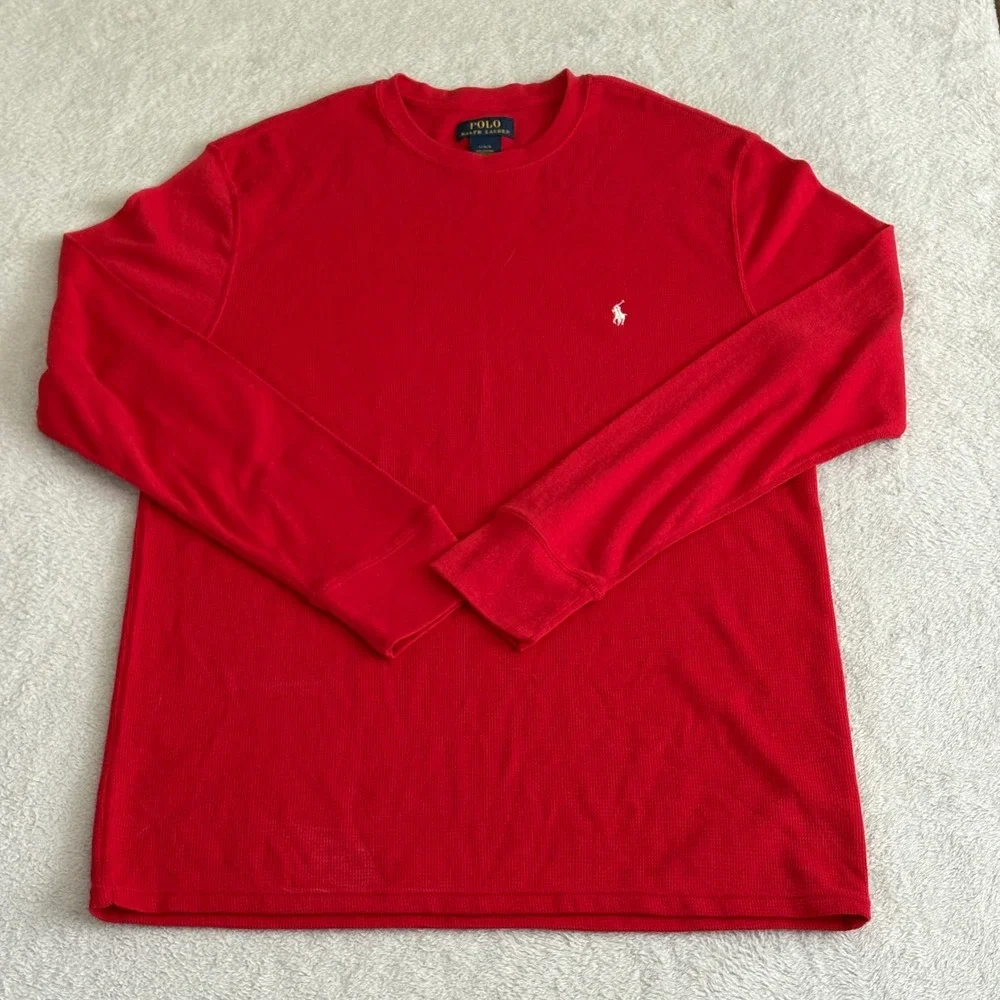 Polo Ralph Lauren Mens Red Waffle Knit Thermal Long Sleeve Shirt Large 4217